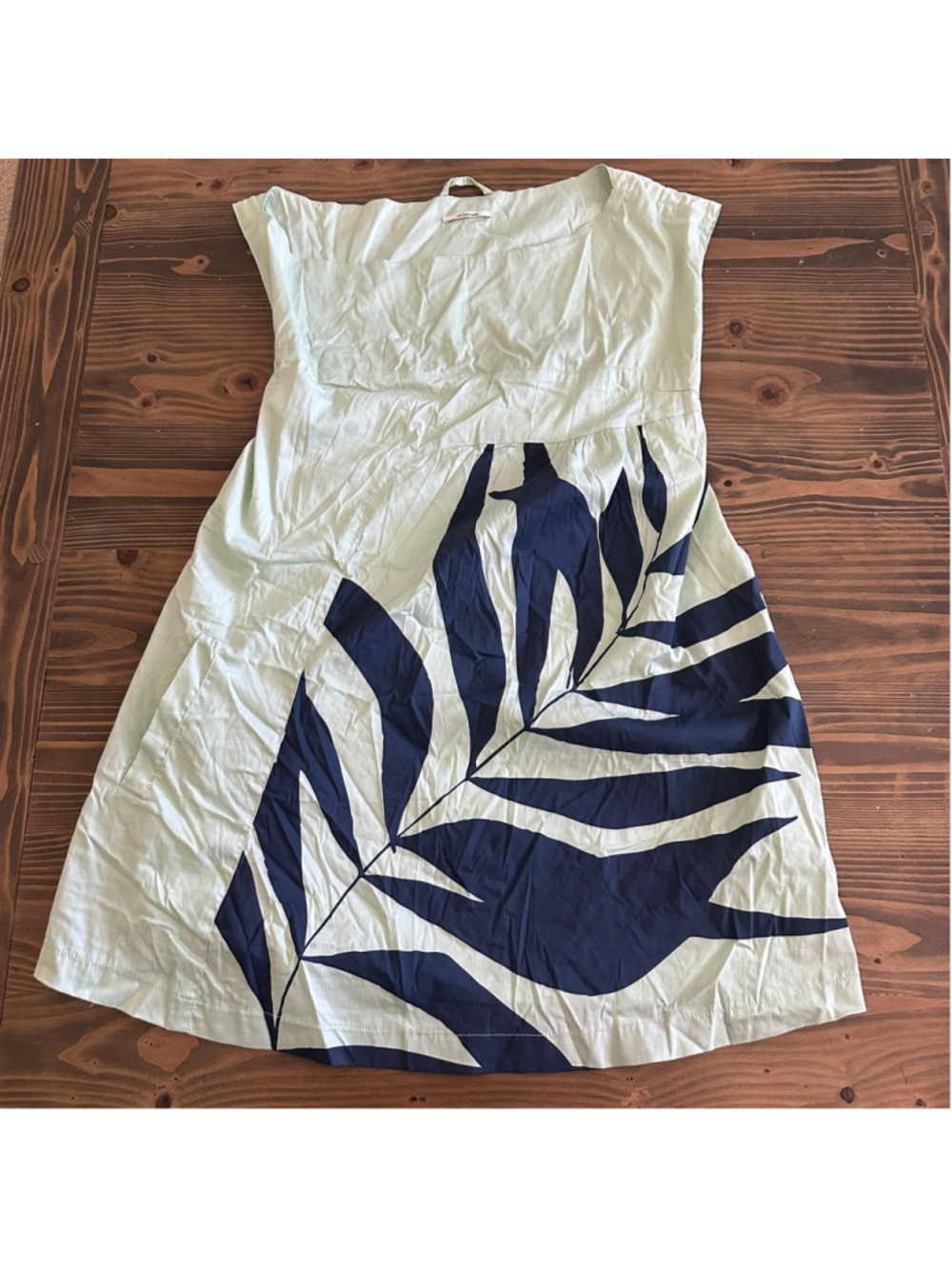 Skunkfunk Leaf Print Mini Dress Womens S Green Blue Organic Cotton